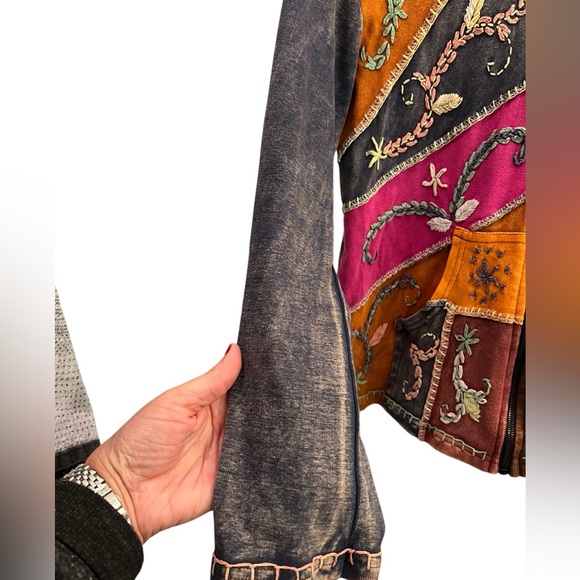 Vintage KPC Womens Size Medium Nepali Patchwork Embroidered Artsy Boho Hoodie - Picture 2 of 11